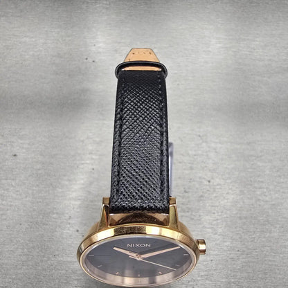 Nixon The Kensington Watch Men 37mm Black Dial Gold Tone Round New Battery4