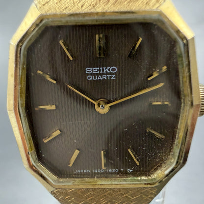 Seiko Watch Women 19mm Brown Dial Gold Tone 1400-5429  Octagon New Battery VTG1