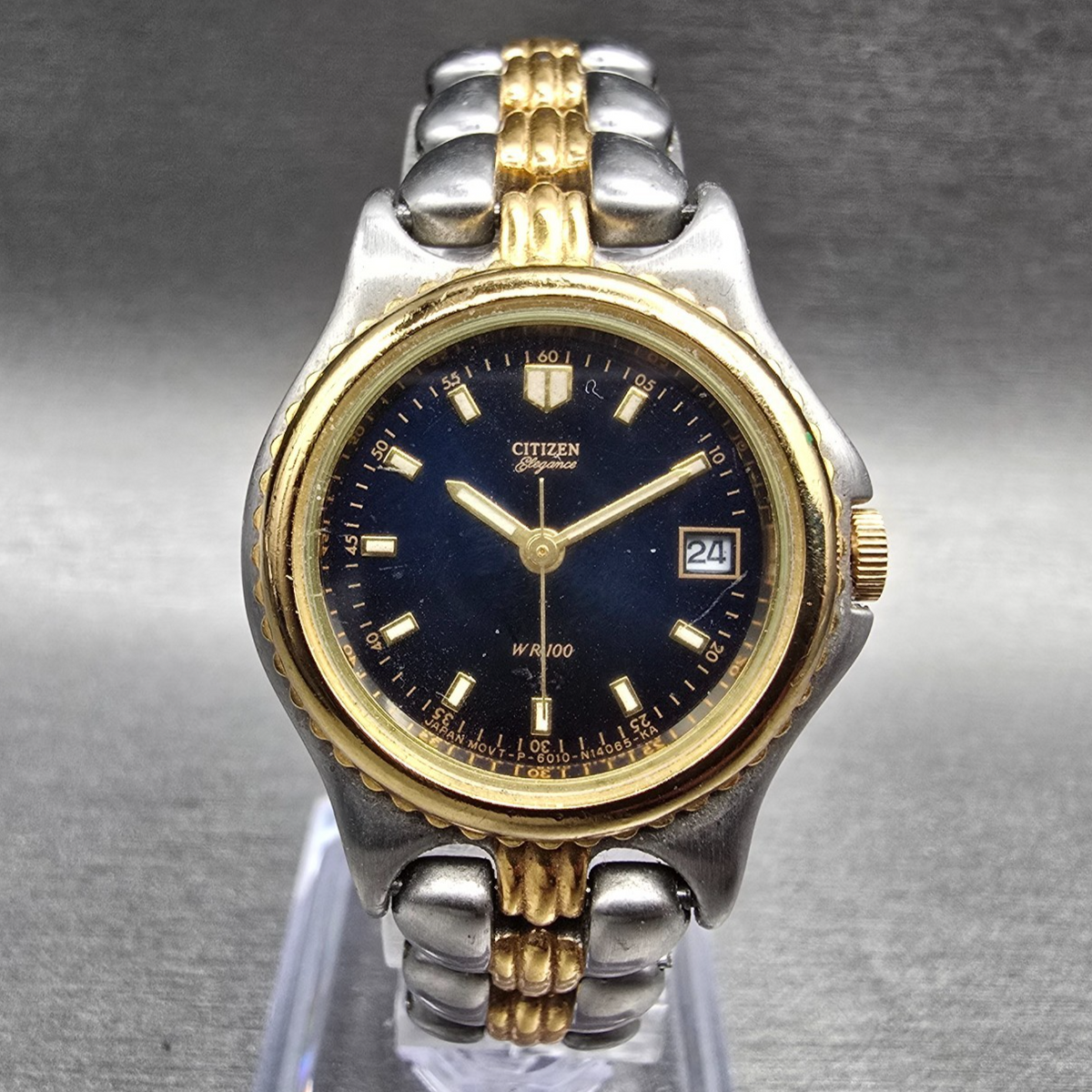 Citizen Elegance Watch Women 26mm Blue Dial Two Tone Date Round New Battery VTG0