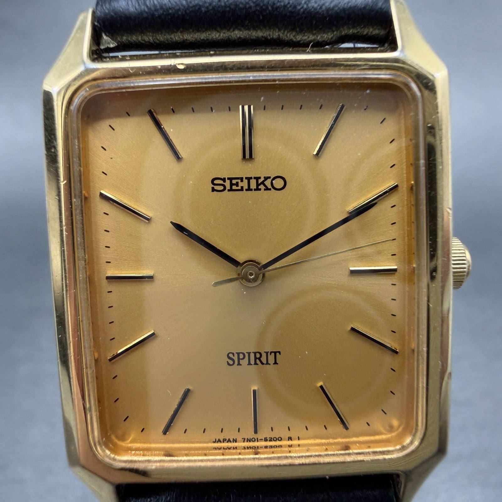 Seiko Spirit Tank Watch Men 25mm Champagne Dial Gold Tone 7N01-5180 New Battery1