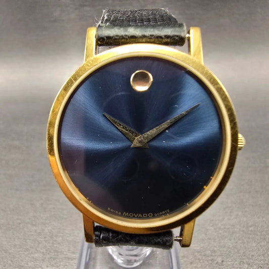 Movado Museum Watch Men 31mm Blue Dial Gold Tone Round 87-33-882 New Battery0