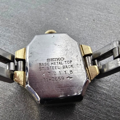 Seiko Watch Women 23mm Champagne Dial Two Tone Oval Vintage 11-7659 Manual Works9
