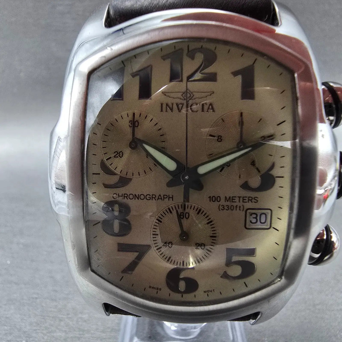 Invicta Lupah Chronograph Watch Men 40mm Cream Dial Steel Date 9819 New Battery1
