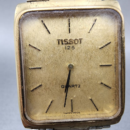 Tissot 125 Tank Watch Men 29mm Gold Dial Gold Tone Rectangle READ!!!!!! New Batt1