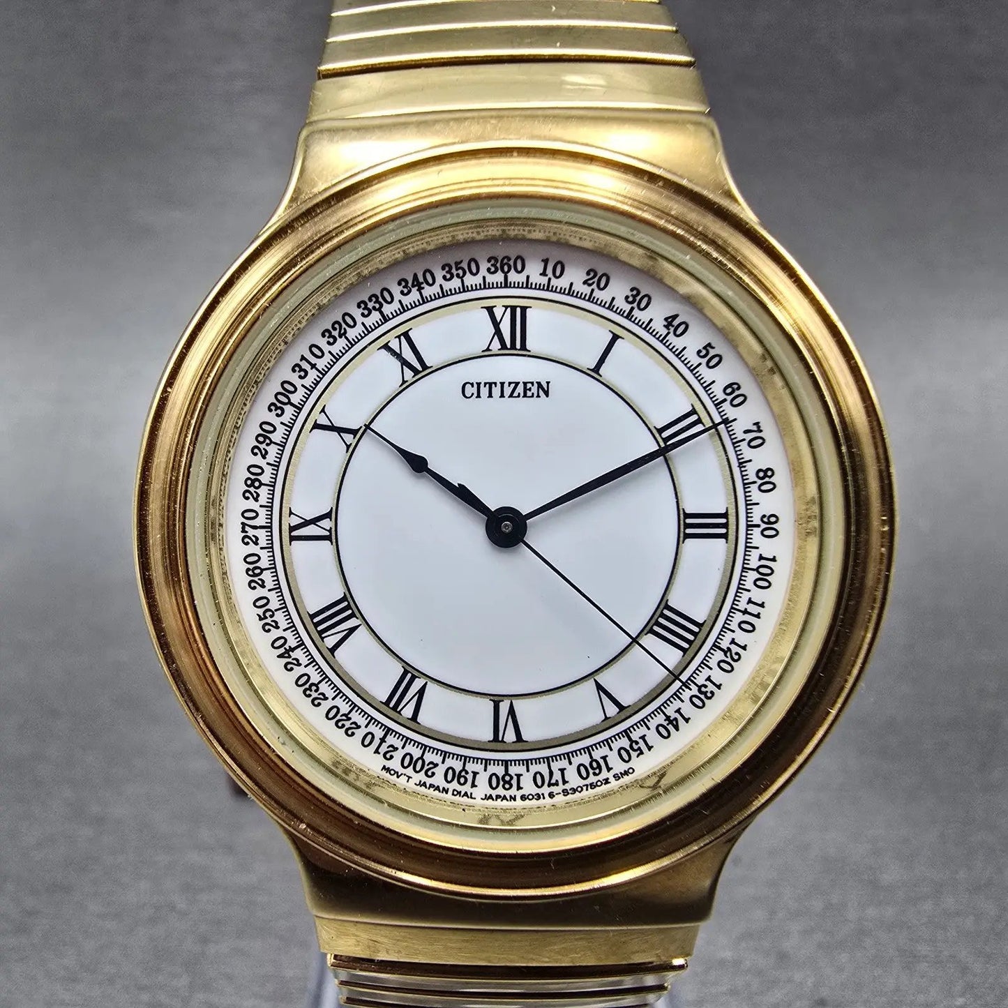 Citizen Watch Men 35mm White Dial Gold Tone Round 6031-S07734 New Battery0