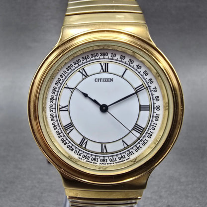 Citizen Watch Men 35mm White Dial Gold Tone Round 6031-S07734 New Battery0
