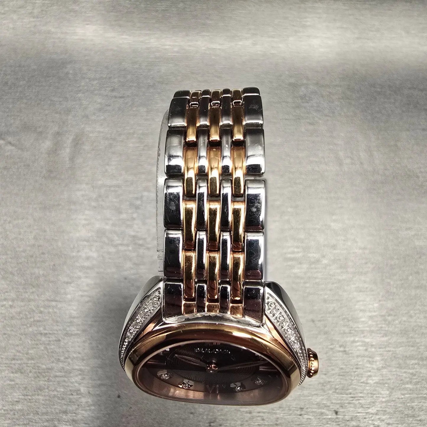 Bulova Watch Women 30mm Brown Dial Two Tone Gemmed Oval 98R230 New Battery4