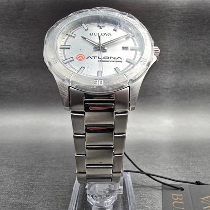 Bulova Watch Men 40mm Silver Dial Silver Tone Date Round 96B376 New Battery5