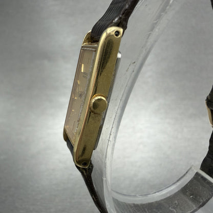 Seiko Tank Watch Women 12mm Champagne Dial Gold Tone 2E205239 New Battery2