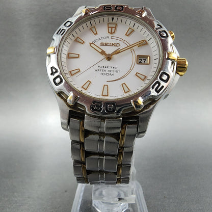 Seiko Kinetic Watch men 38mm White Dial Two Tone Date Round 5M420M09 PARTS6