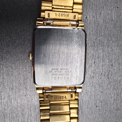 Seiko Watch Men 27mm Gold Dial Gold Tone Rectangle 5Y30-5009 New Battery10