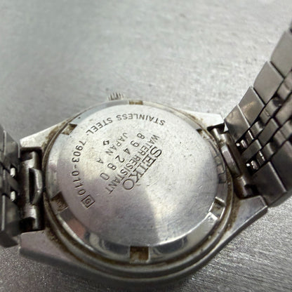Seiko Watch Women 26mm Blue Dial Silver Tone Daydate Round 7903-0110 New Battery9