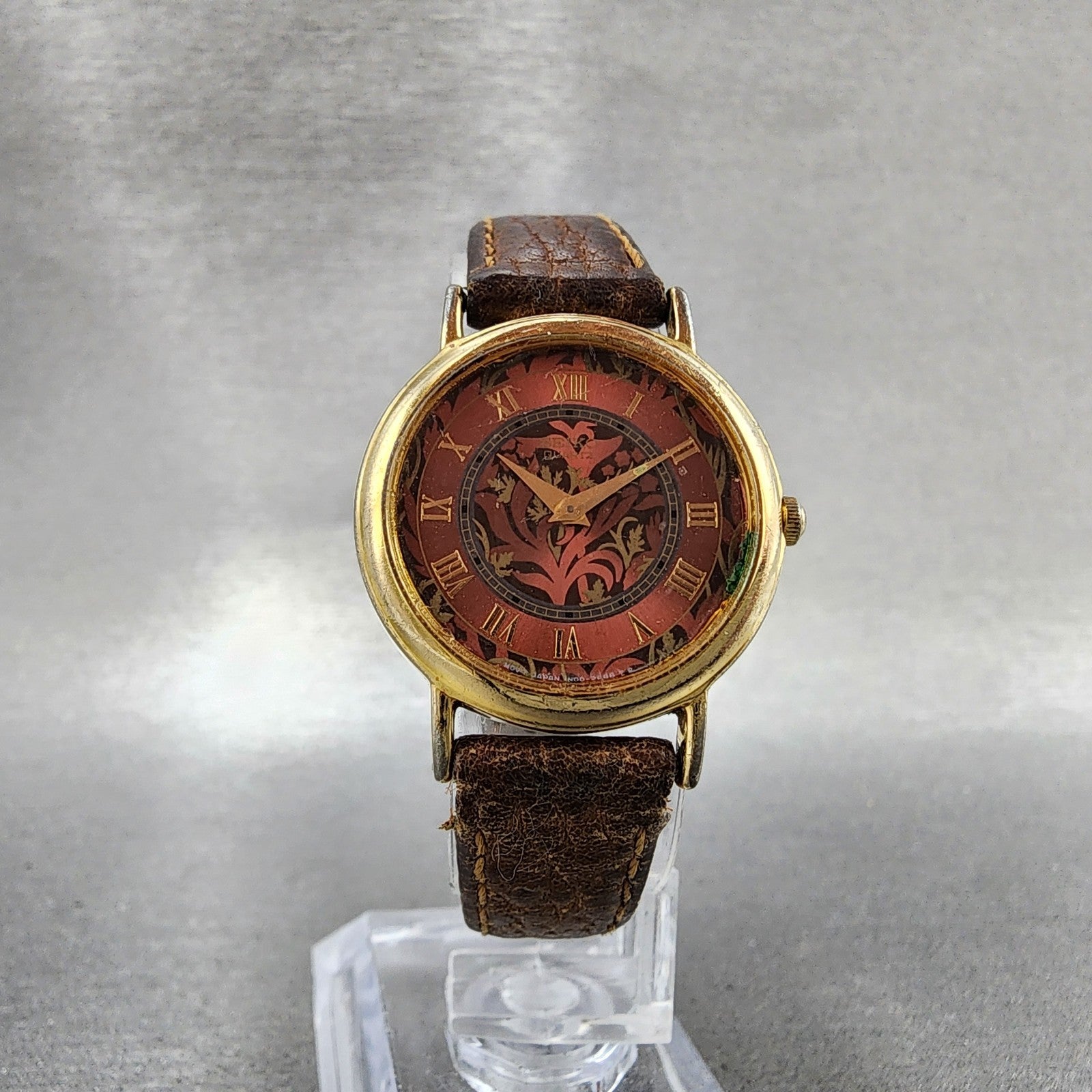Seiko Watch Women 26mm Red Floral Dial Gold Tone Round 1n000d59 New Battery5