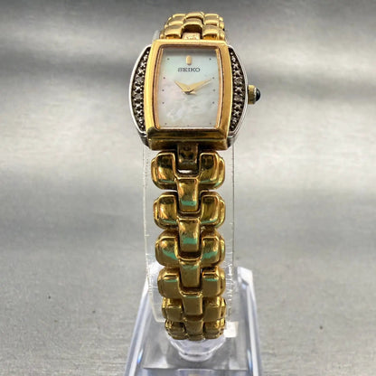 Seiko Watch Women 19mm MOP Dial Gold Tone Diamonds Oval 4N00-6809 New Battery5