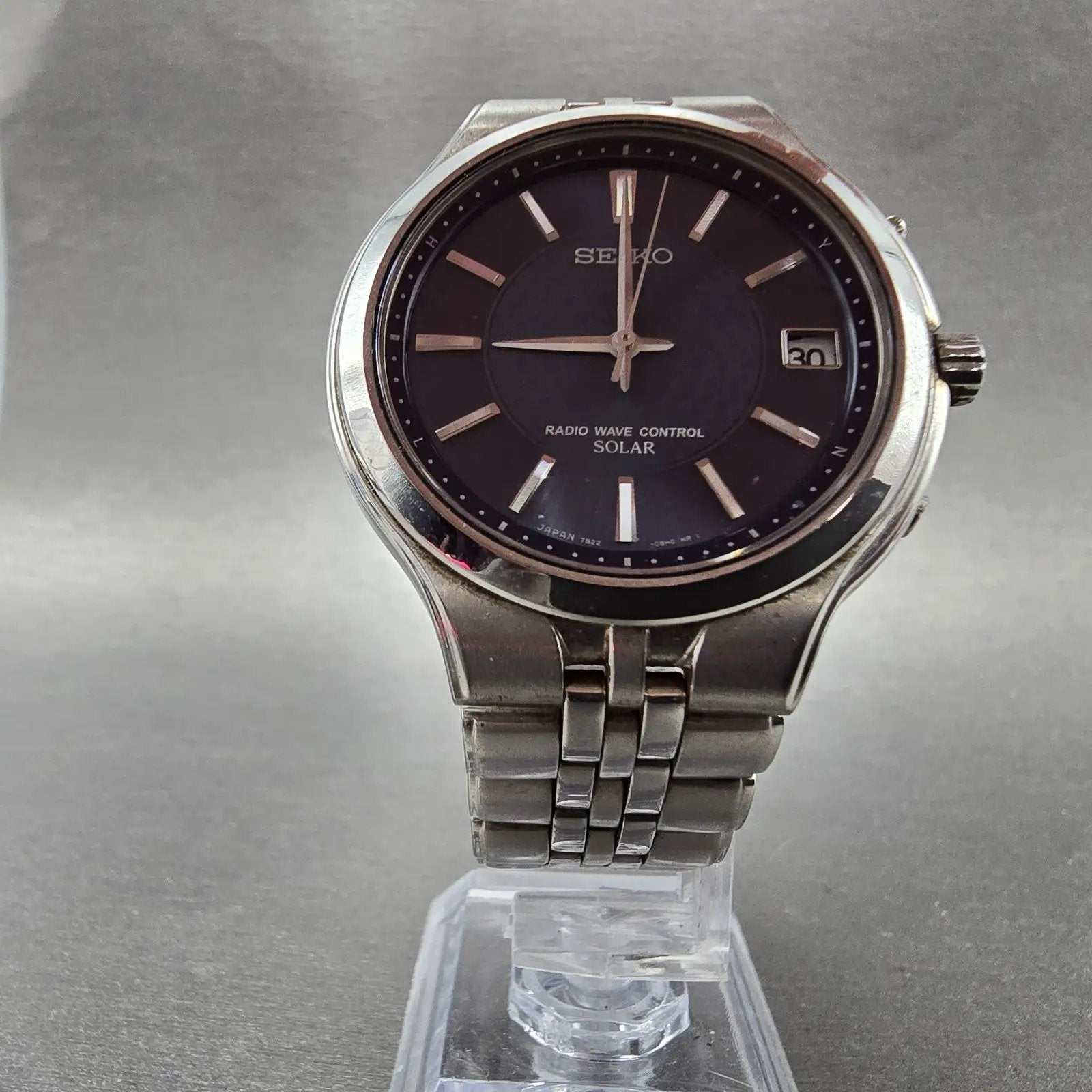 Seiko Solar Atomic Watch Men 38mm Blue Dial Steel Atomic Date 7B22-0AS0 PARTS!!!6