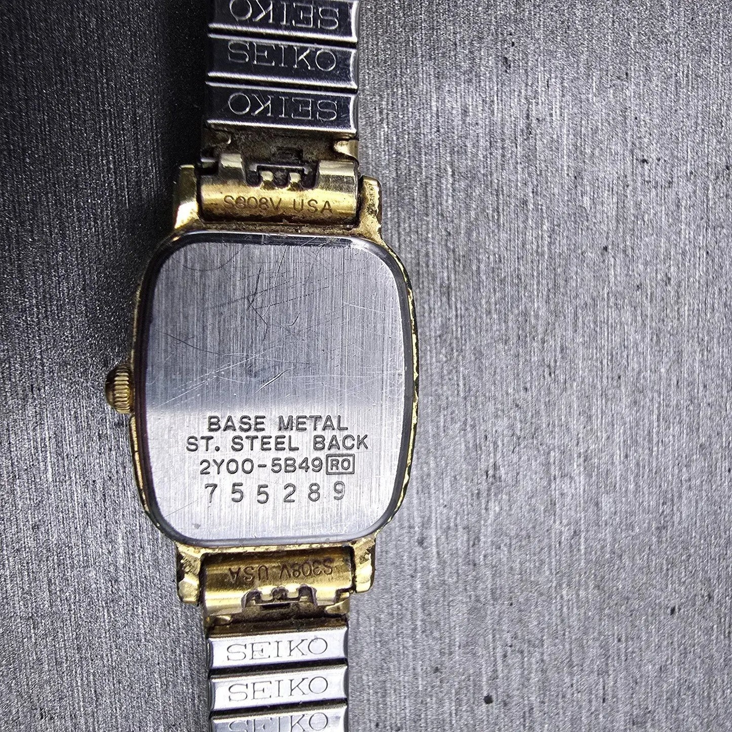Seiko Watch Women 17mm Gold Dial Gold Tone Rectangle 2Y00-5B49 New Battery VTG F10