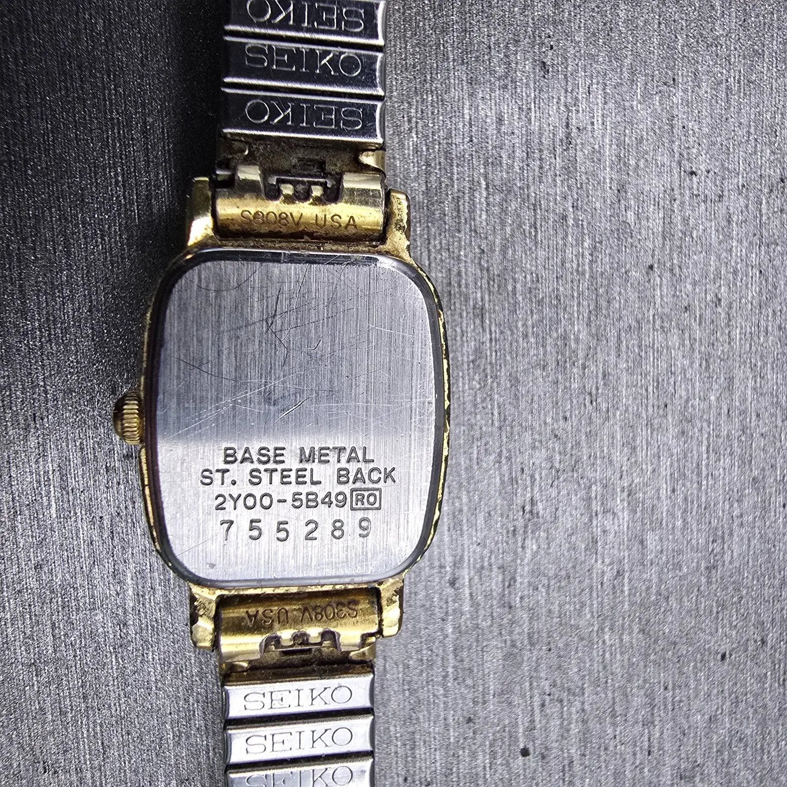 Seiko Watch Women 17mm Gold Dial Gold Tone Rectangle 2Y00-5B49 New Battery VTG F10
