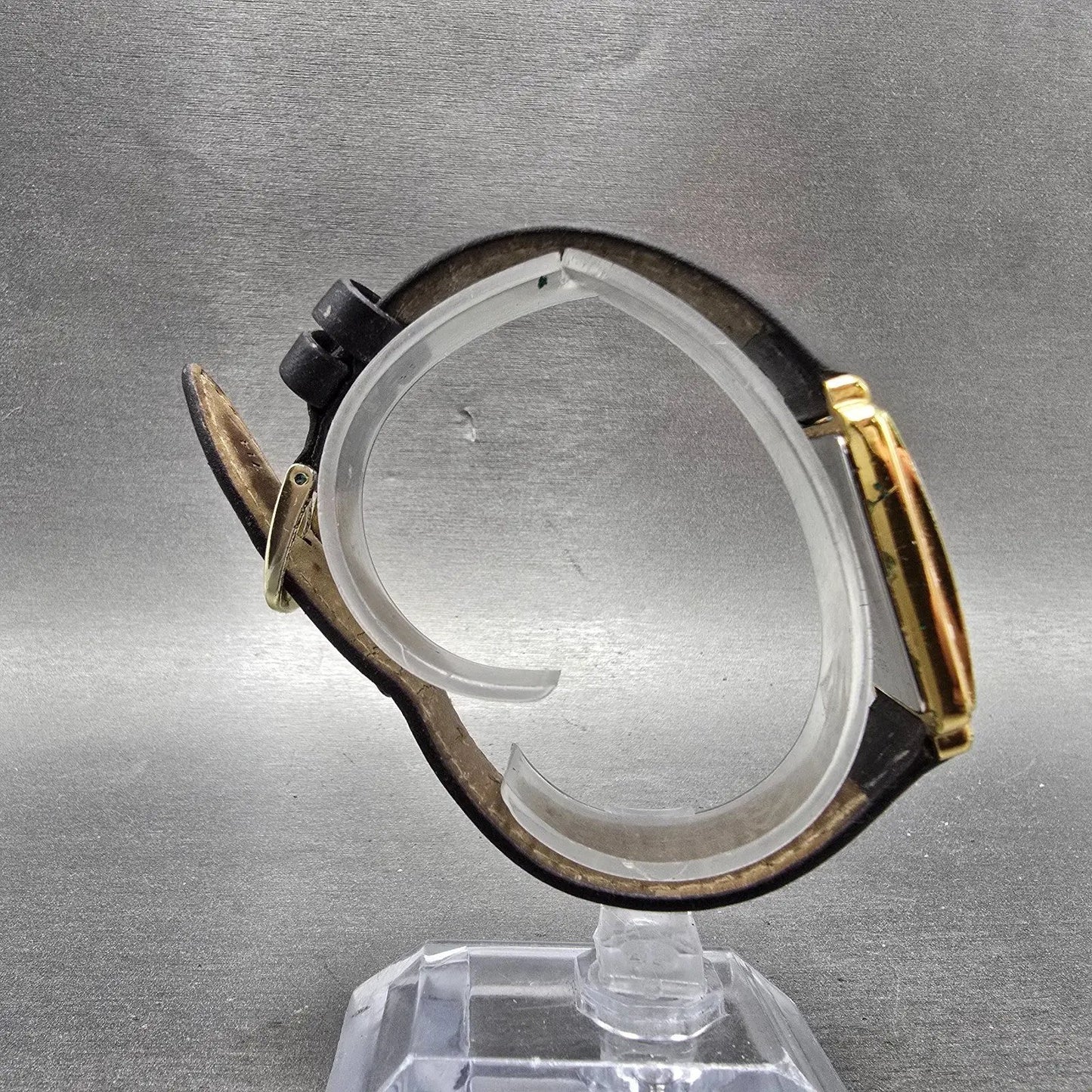 Seiko Tank Watch Men 26mm Silver Dial Gold Tone Date Rectangle 7N29-5B99 PARTS8