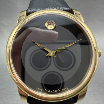 Movado Museum Watch Men 40mm Black Dial Gold Tone Round 07.1.36.1262 New Battery1