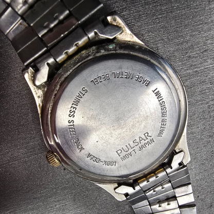 Seiko Pulsar Watch Men 36mm Black Dial Two Tone Daydate V733-X001 New Battery10