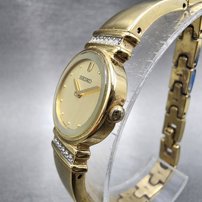 Seiko Watch Women 21mm Gold Dial Gold Tone Round 1N000SC0 New Battery2