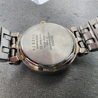 Seiko Solar Watch Women 23mm Champagne Dial Silver Tone V110-0a40 Runs