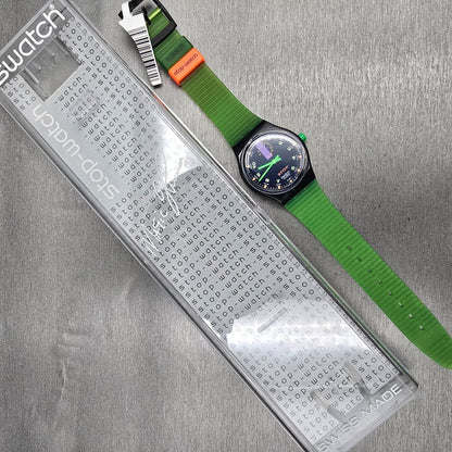 Swatch Stop-Watch Jess'Rush Watch Men 34mm Black Dial SSB100 New Battery NOS12