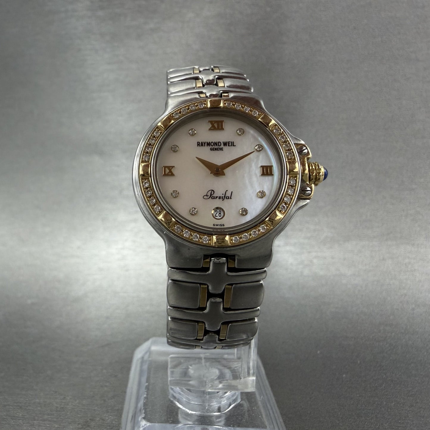 Raymond Weil Parsifal Watch Women 27mm MOP Dial Steel Diamond Bezel Date NewbatA5