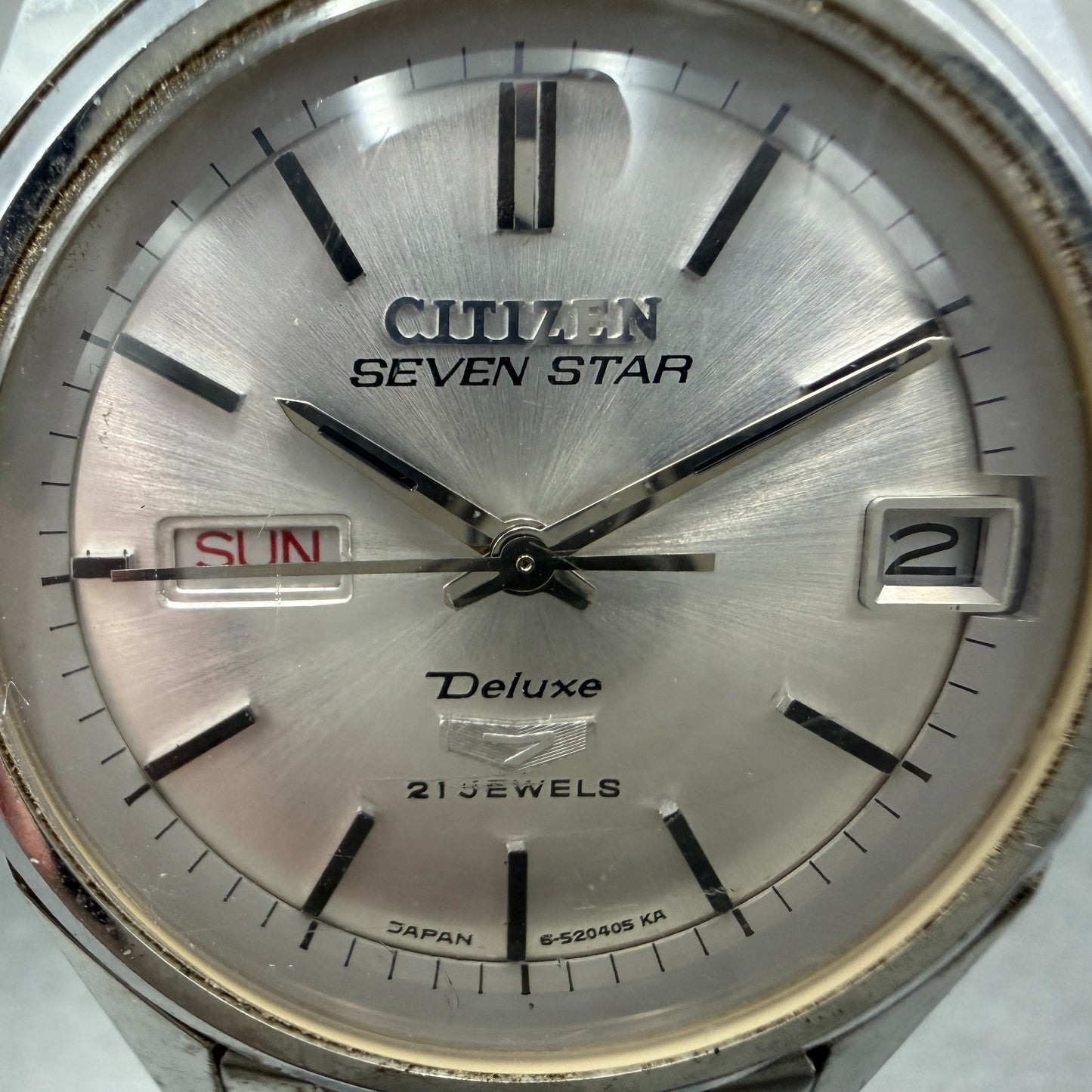 Citizen Seven Star Deluxe Watch Men 34mm Silver Dial Silver Tone Daydate Runs1