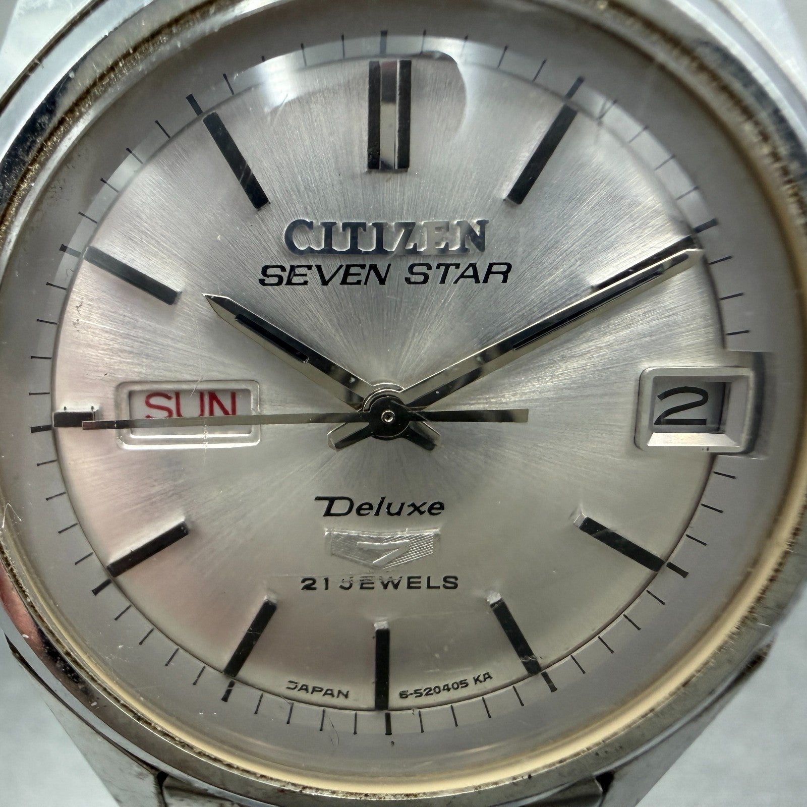 Citizen Seven Star Deluxe Watch Men 34mm Silver Dial Silver Tone Daydate Runs1