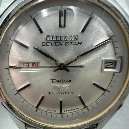 Citizen Seven Star Deluxe Watch Men 34mm Silver Dial Silver Tone Daydate Runs1