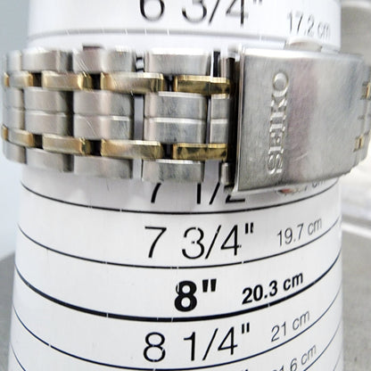 Seiko 100m Watch Men 39mm Silver Dial Two Tone Date Round 7n420fl0 PARTS11