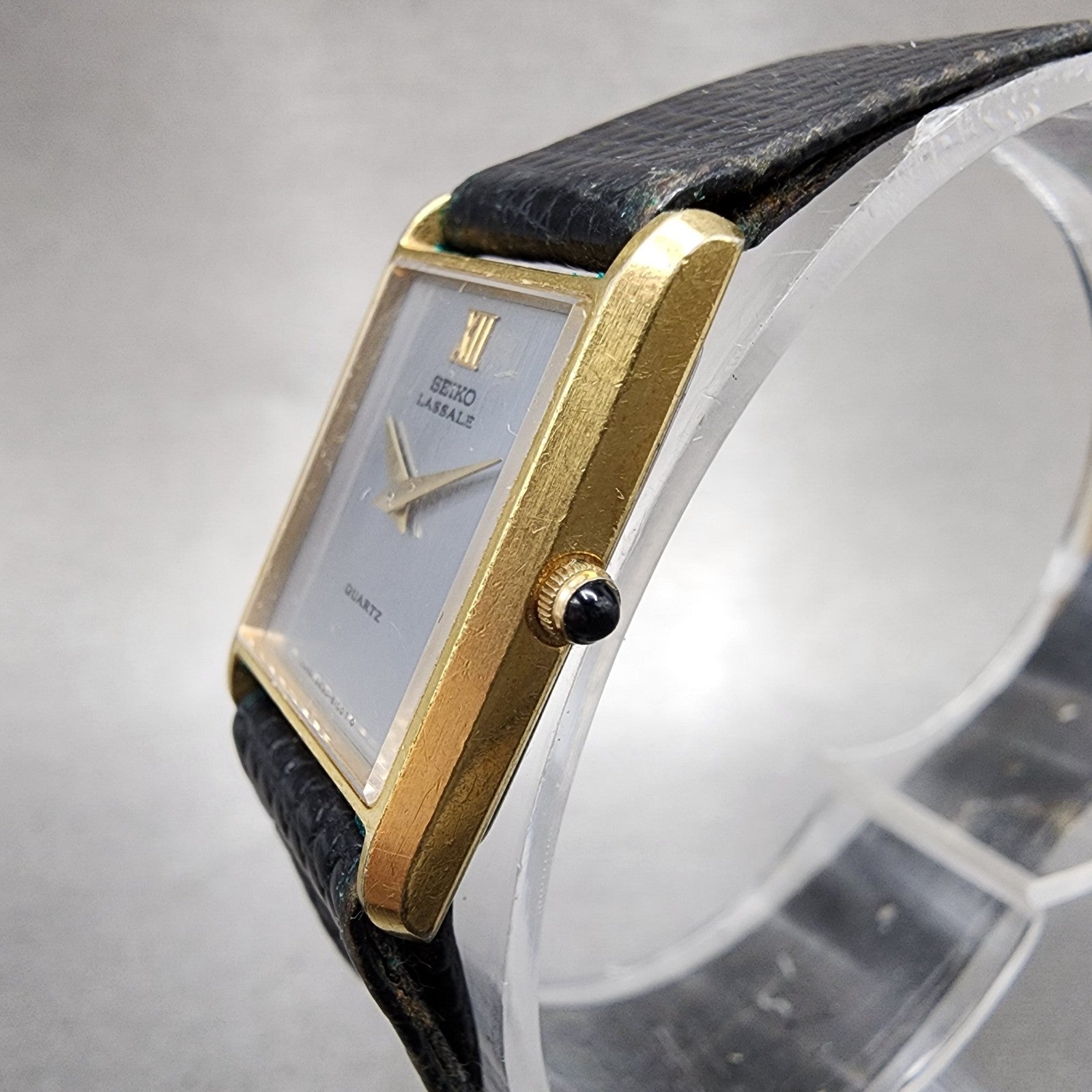 Seiko Lassale Tank Watch Women 18mm Silver Dial Gold Tone 84205099 New Bat2