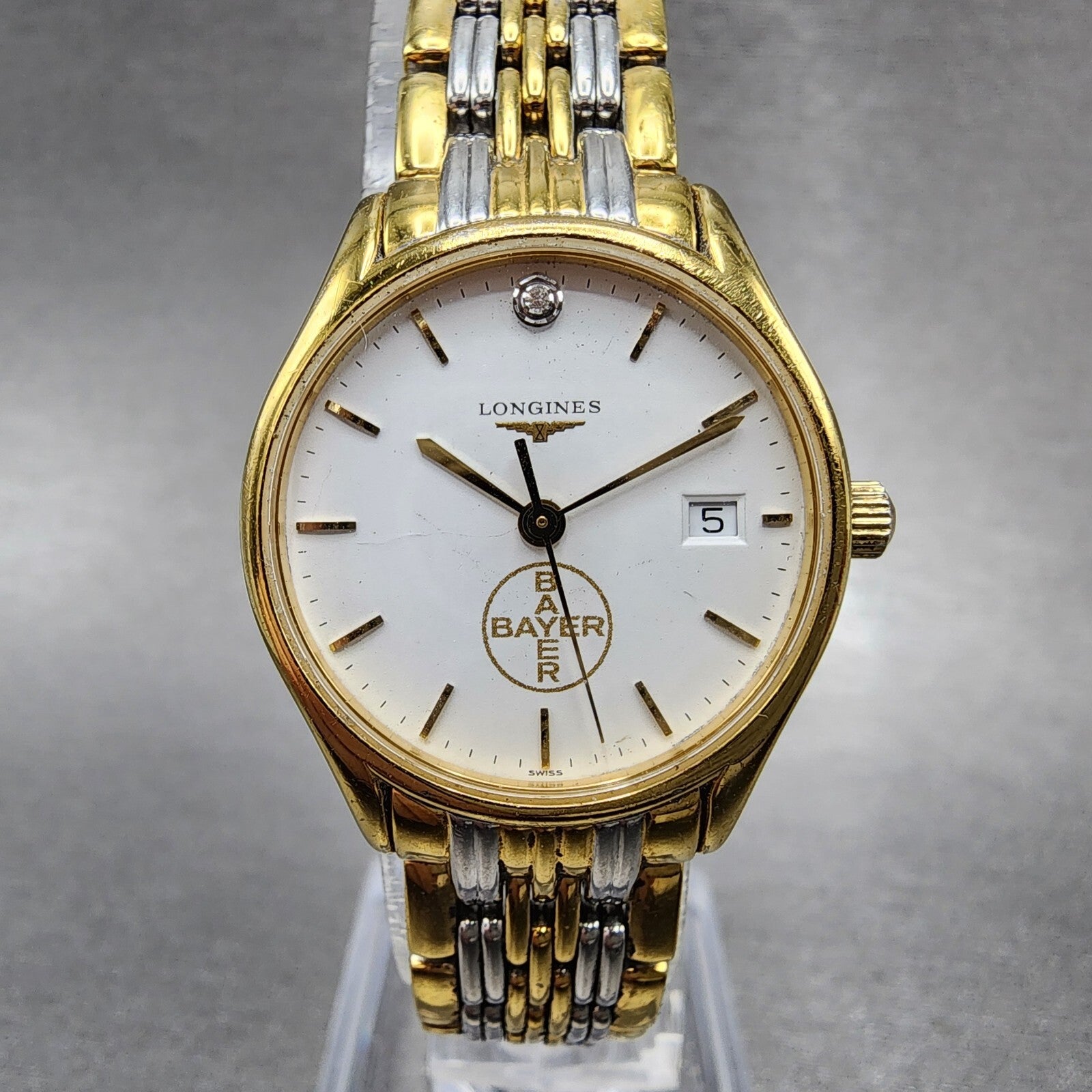 Longines Watch Women 25mm White Dial Gold Tone Date Round l4.59.2 New Battery0