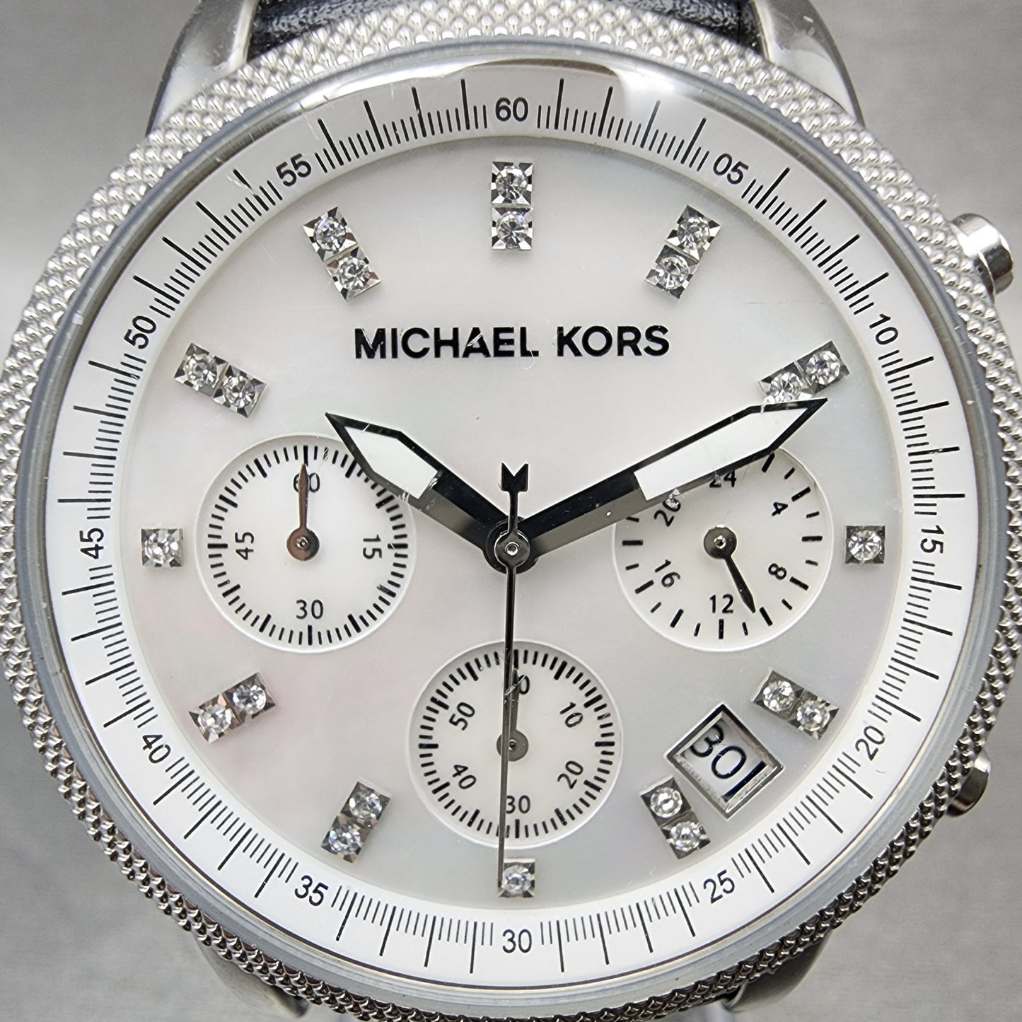Michael kors Chronograph Watch Women 32mm MOP Dial Steel Date MK5049 New Batt1