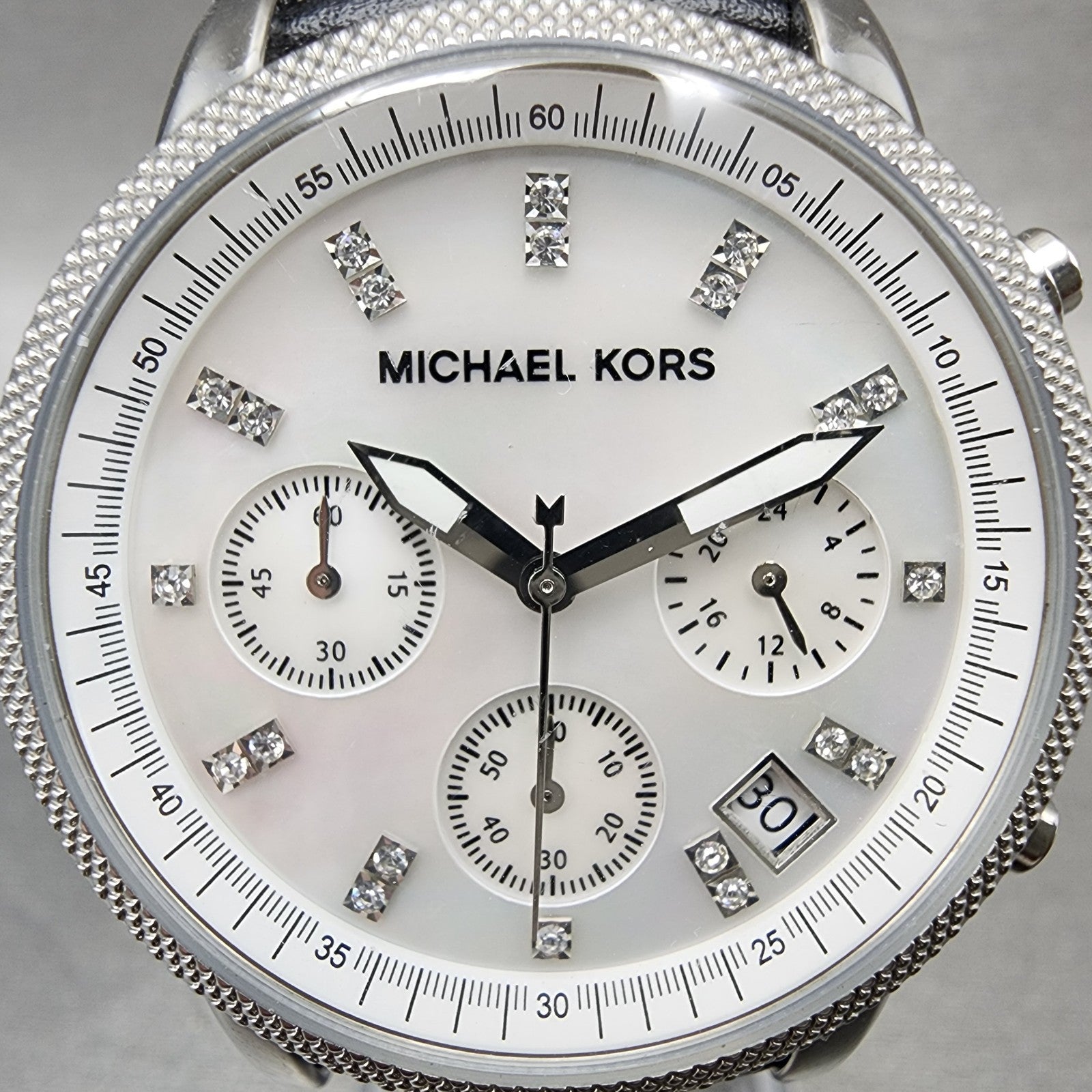 Michael kors Chronograph Watch Women 32mm MOP Dial Steel Date MK5049 New Batt1