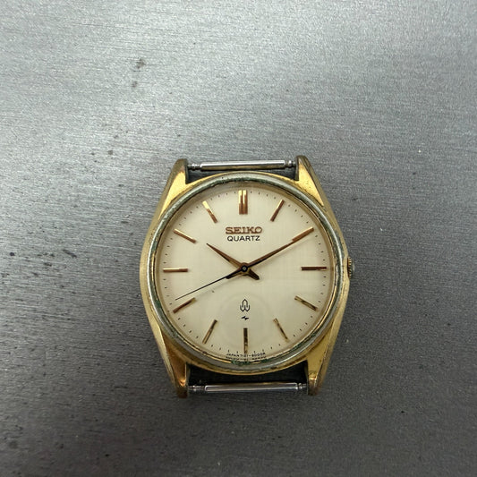 Seiko Watch Men 36mm Champagne Dial Gold Tone Round 7121-8000 New Battery VTG0