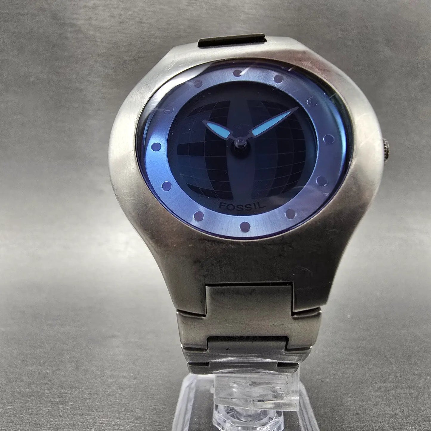 Fossil Big Tic Watch Men 41mm Blue Dial Silver Tone Round JR-8051 New Battery5