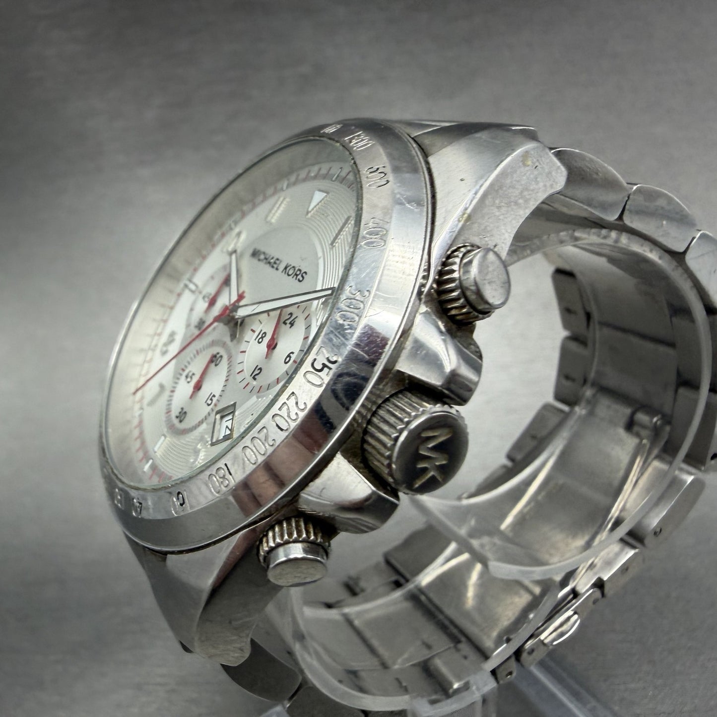 Michael kors Chronograph Watch Men 45mm White Dial Steel Date MK-8131 New Batt2