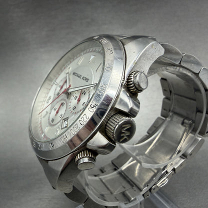 Michael kors Chronograph Watch Men 45mm White Dial Steel Date MK-8131 New Batt2