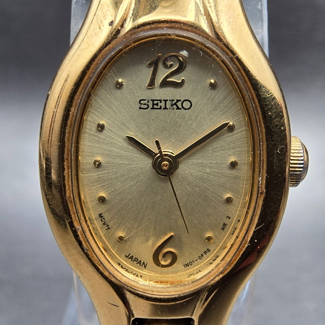 Seiko Watch Women 17mm Gold Dial Gold Tone Oval 1N01-0CS0 New Battery Vintage JP1