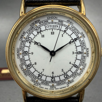 Citizen Watch Unisex 32mm White Dial Gold Tone Round 6030-S05910 New Batt NOS1