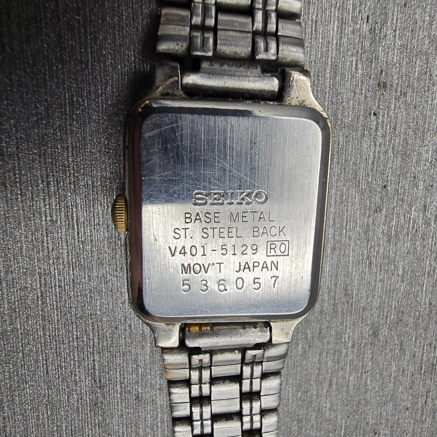 Seiko Watch Women 17mm White Dial Two Tone Rectangle V401-5129 New Battery VTG10