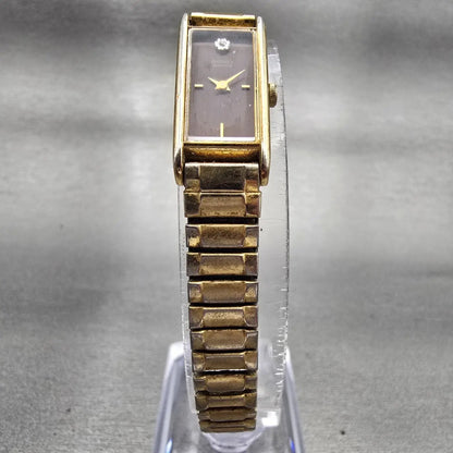 Seiko Watch Women 12mm Brown Dial Gold Tone Rectangle 2E20-5349 New Battery VTG5