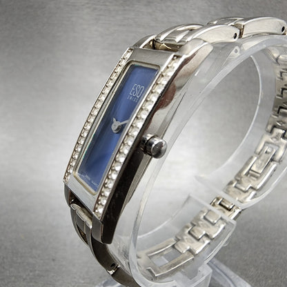 ESQ Tank Watch Women 14mm Blue Dial Silver Tone Crystal Bezel E5098 New Batt2