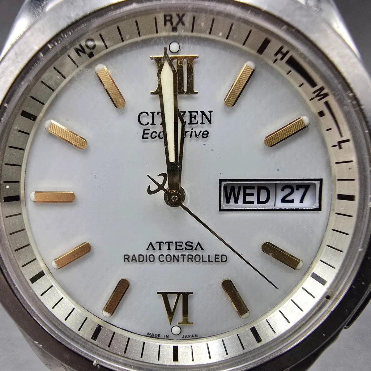 Citizen Eco-Drive Attesa Watch Men 37mm White Dial Titanium Atomic Daydate PARTS2