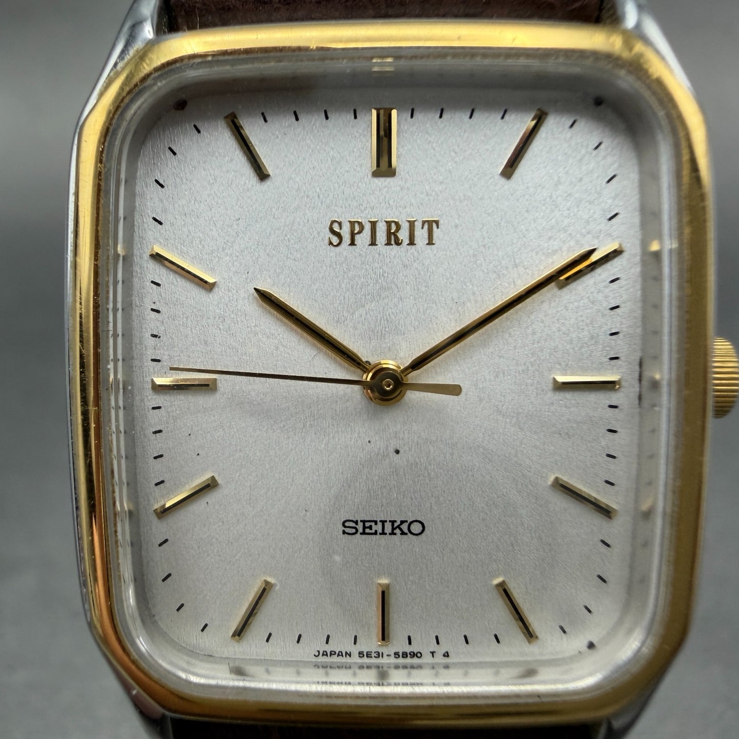 Seiko Spirit Tank Watch Men 27mm Silver Dial Two Tone Rectangle 5E31-5B50 NewBat1