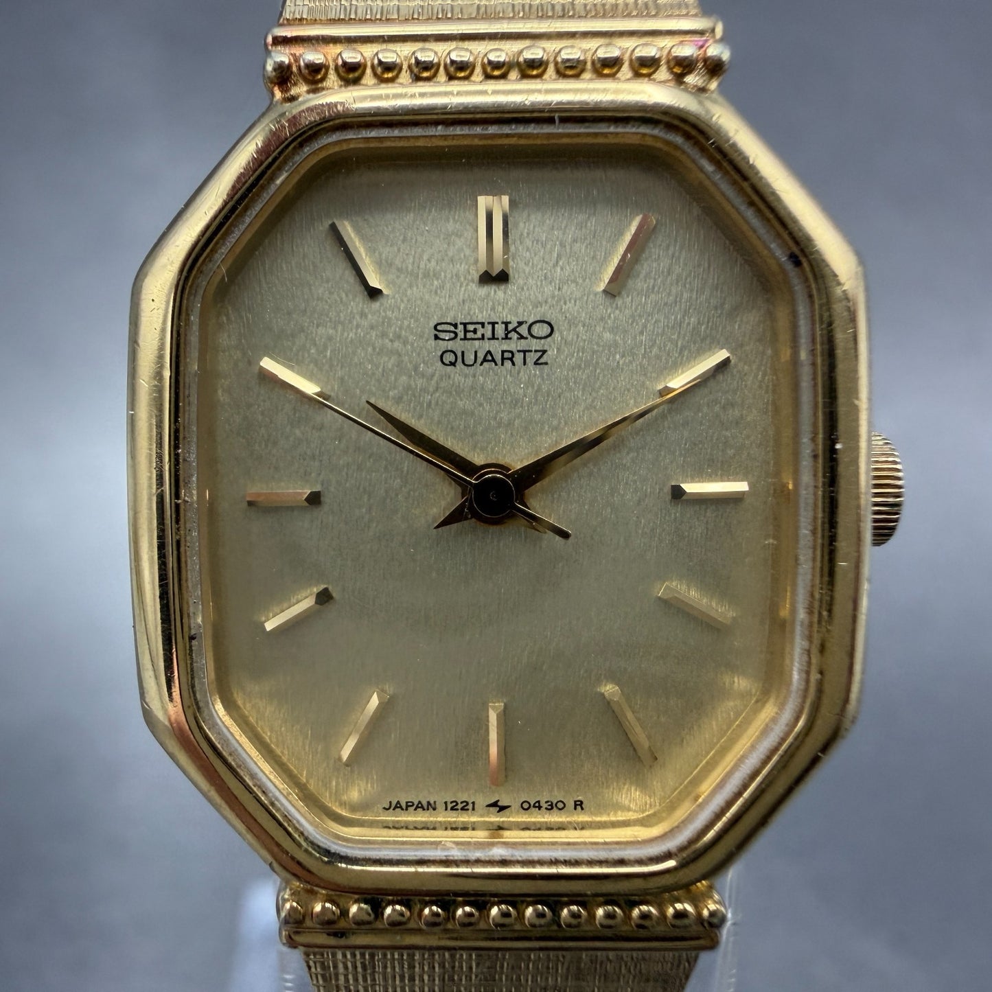 Seiko Watch Women 20mm Champagne Dial Gold Tone Octagon 1221-5270 New Battery1