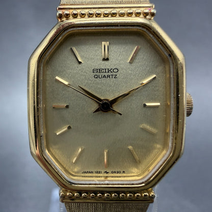 Seiko Watch Women 20mm Champagne Dial Gold Tone Octagon 1221-5270 New Battery1