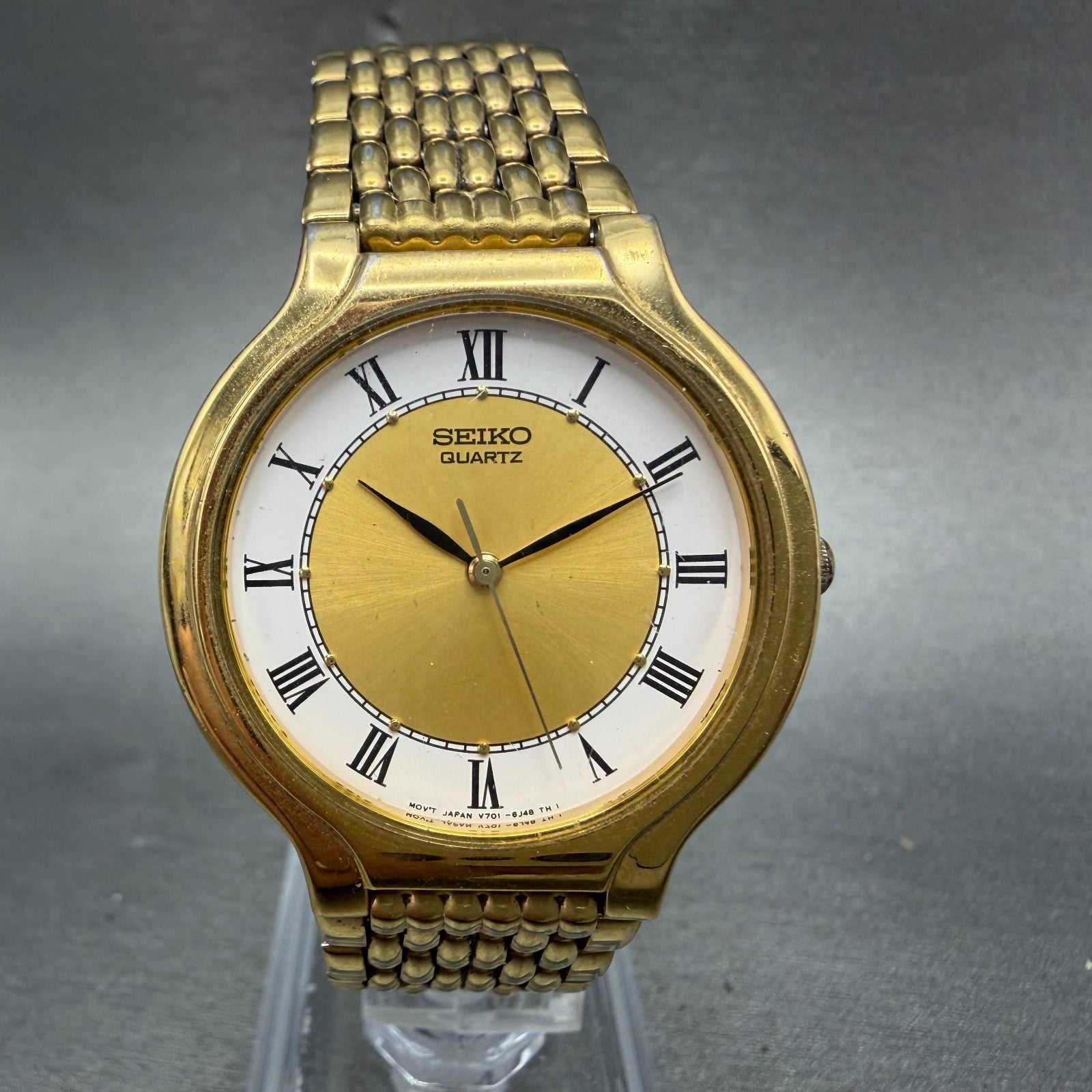 Seiko Watch Men 34mm Champagne Dial Gold Tone Round 8223-5169 New Battery READ!!0